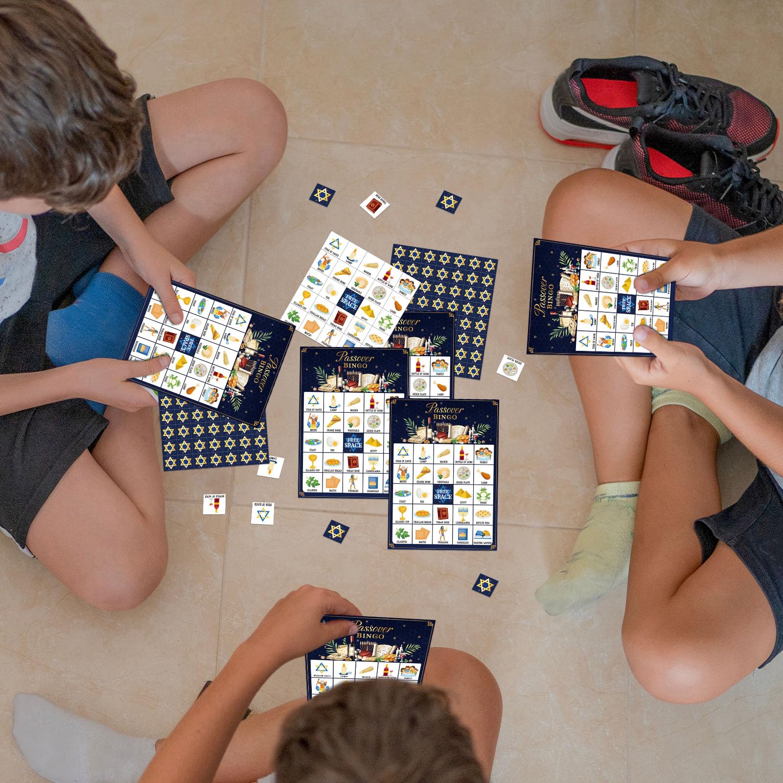 Liliful 35 giochi di bingo pasquale, 24 giocatori, carte da bingo pesach, seder ebraico, giochi per feste per bambini e adulti, attività in classe per famiglie, feste di compleanno, forniture (blu