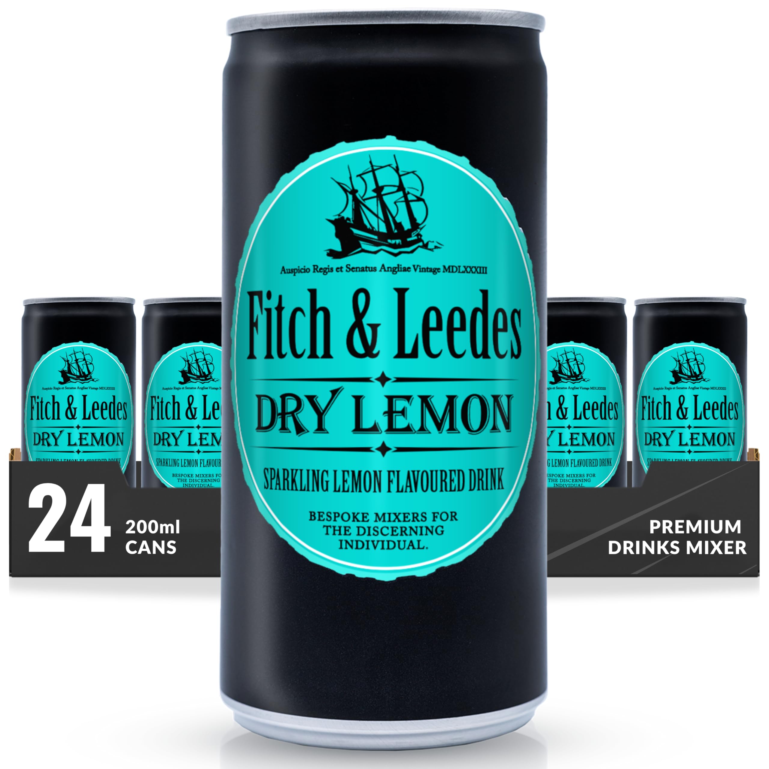 Fitch & Leedes Dry Lemon Mixer for Spirits & Cocktails (24 x 200ml) – Ideal for London Dry Gin, Vodka, and Spiced Rum, Offering a Refreshing Zest with a Hint of Tartness