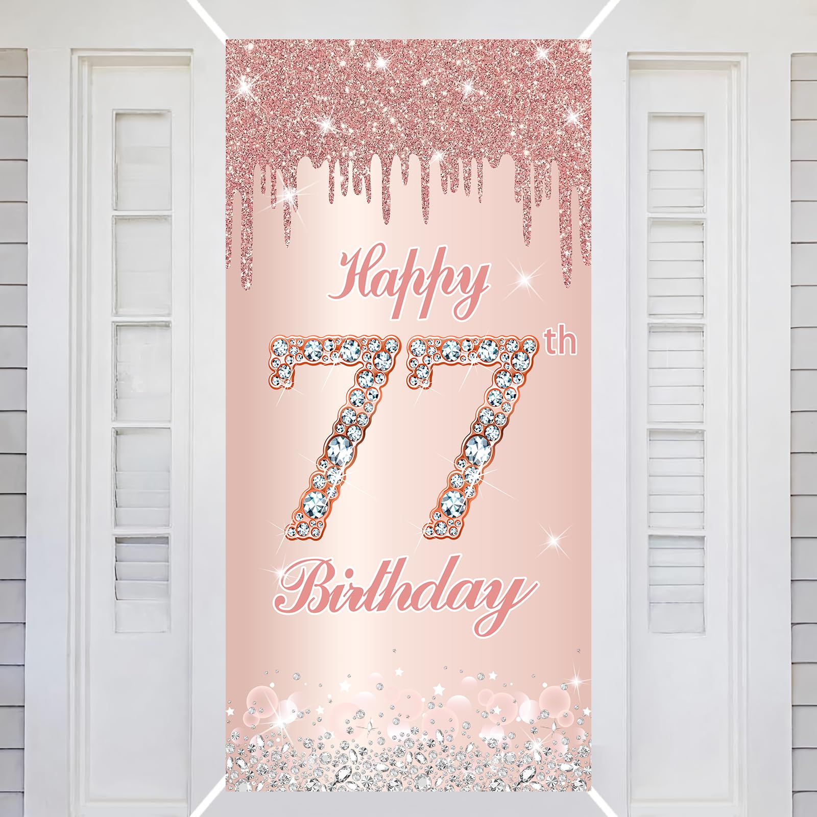 77th Happy Birthday Decorations Door Banner Pink Rose Birthday Banner for Party Backdrop for Women Door Cover Party Decoration Supplies Poster — image 1