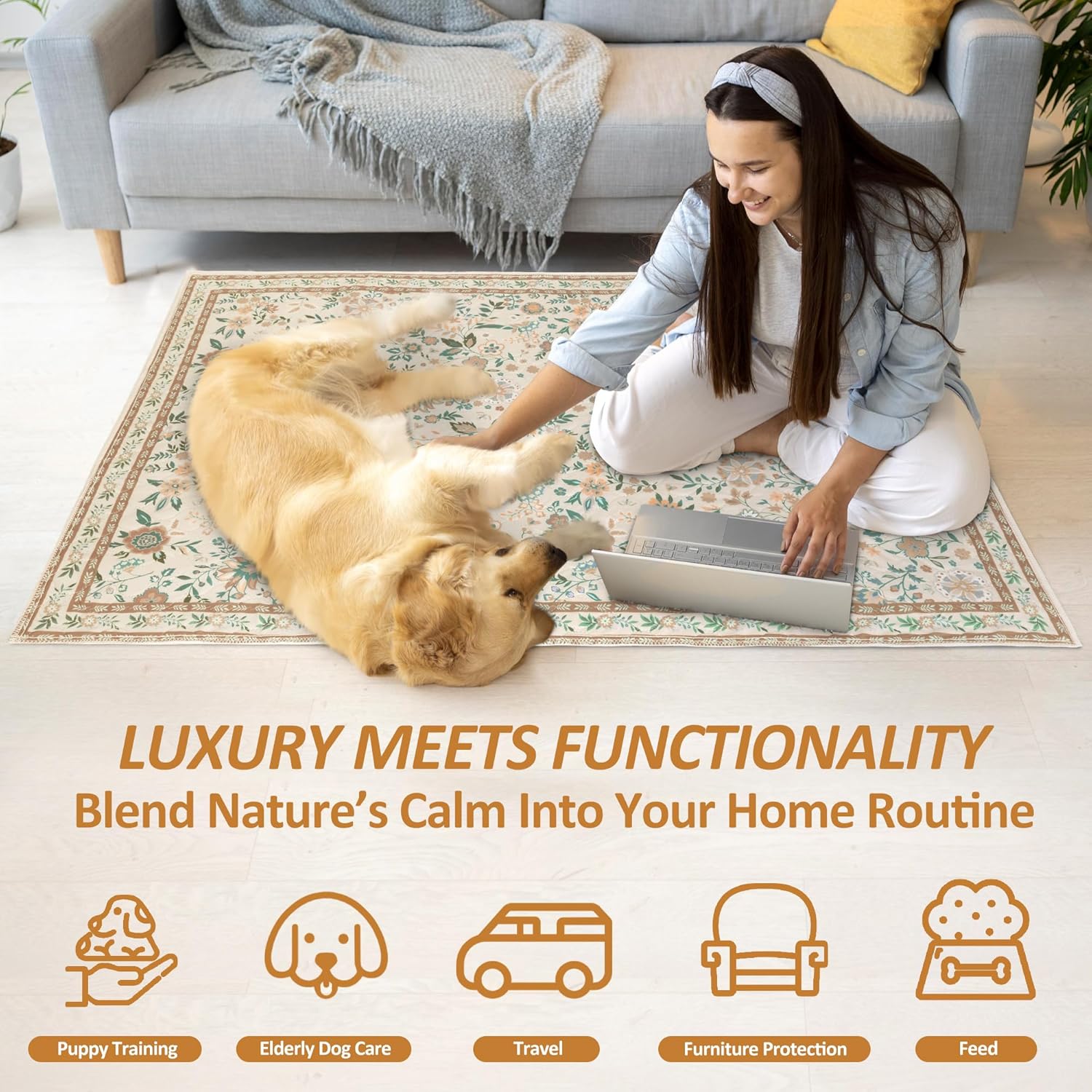 Washable Puppy Dog Pee Pad, 2PCS 100% Waterproof Whelping Training Mat for Puppy/Senior Dog, Fast Drying Reusable Puppy Pads for Indoor, Outdoor and Car Travel (Yellow, 48*48 Inch(Pack of 2))