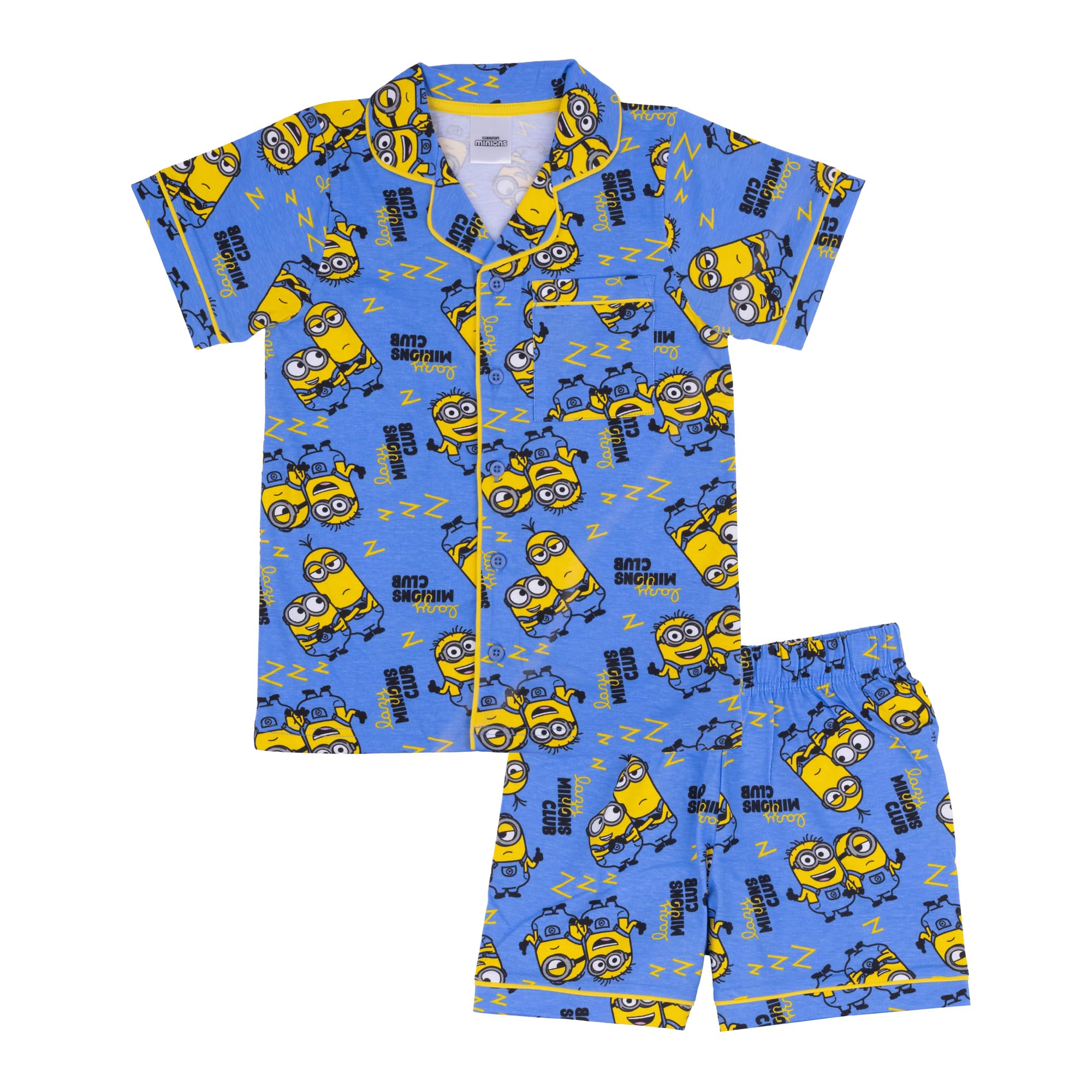 Minions, Cattivissimo Me/Despicable Me, 100% Cotone con Bottoni Pigiama a Maniche Corte, Blue, Blu