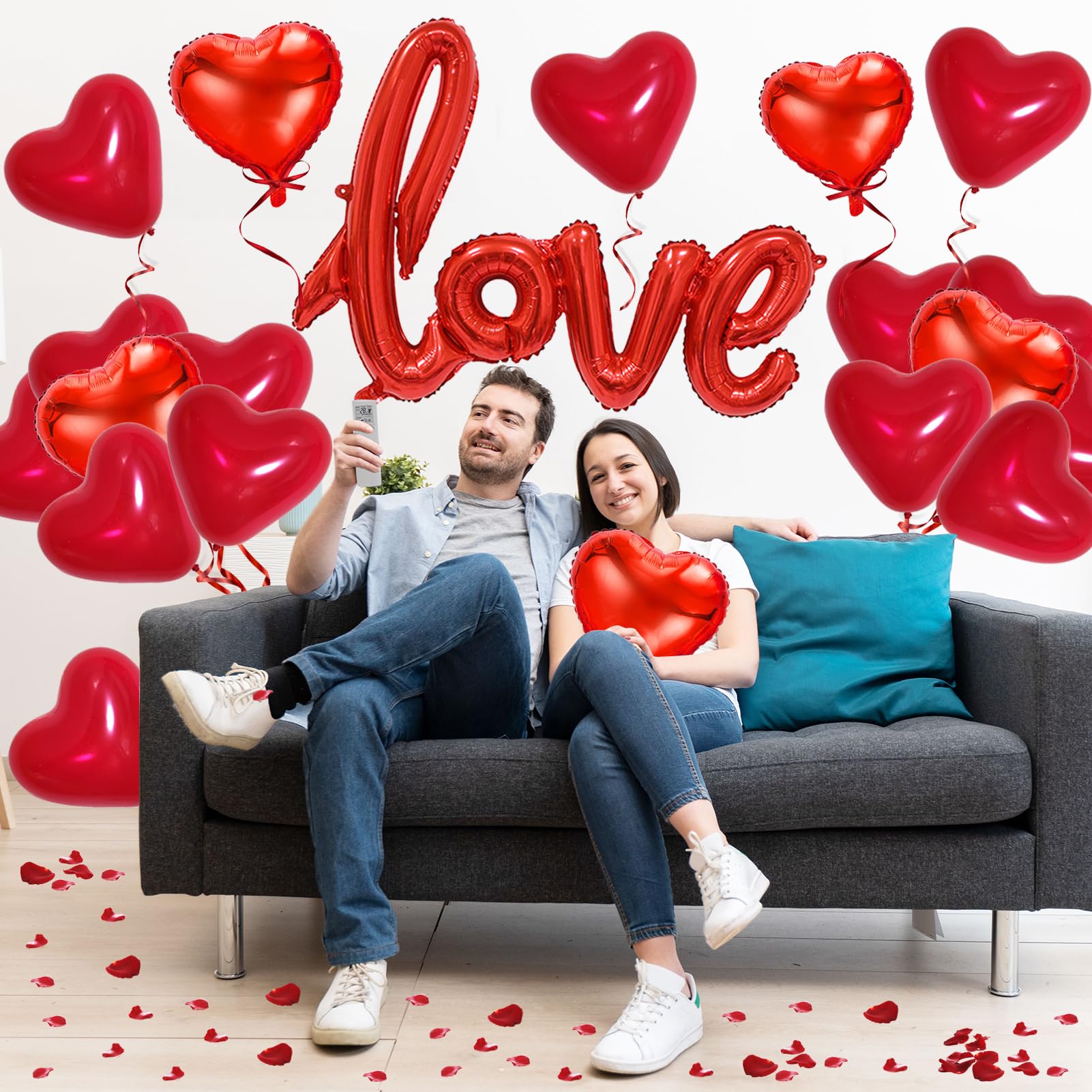 Kit Decorazioni San Valentino - 28 Pezzi Palloncini A Cuore E Orso, 500 Petali Di Rosa Finti Rossi, Palloncini I Love You, Nastri, Regalo Anniversario - 5