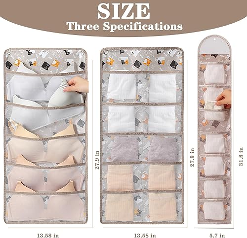 Miniatura 8 de INVODA Organizador colgante de armario para ropa interior, brasieres, calcetines y calcetines, organizador de malla colgante con múltiples bolsillos