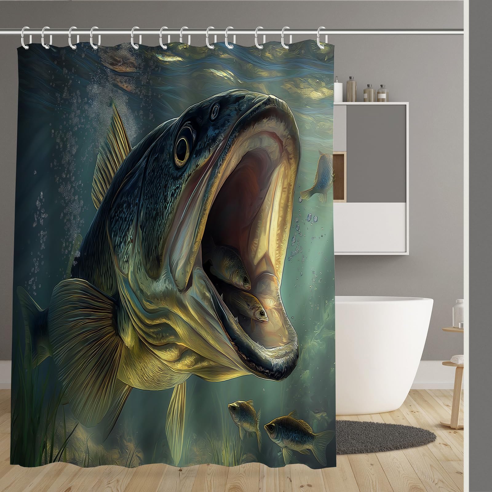 Rideau de douche 180x180cm poisson en polyester imperméable