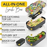 Vista 53 de Lonchera Bento apilable aislada para adultos con palillos reutilizables, lonchera japonesa apta para microondas y a prueba de fugas, para hombres