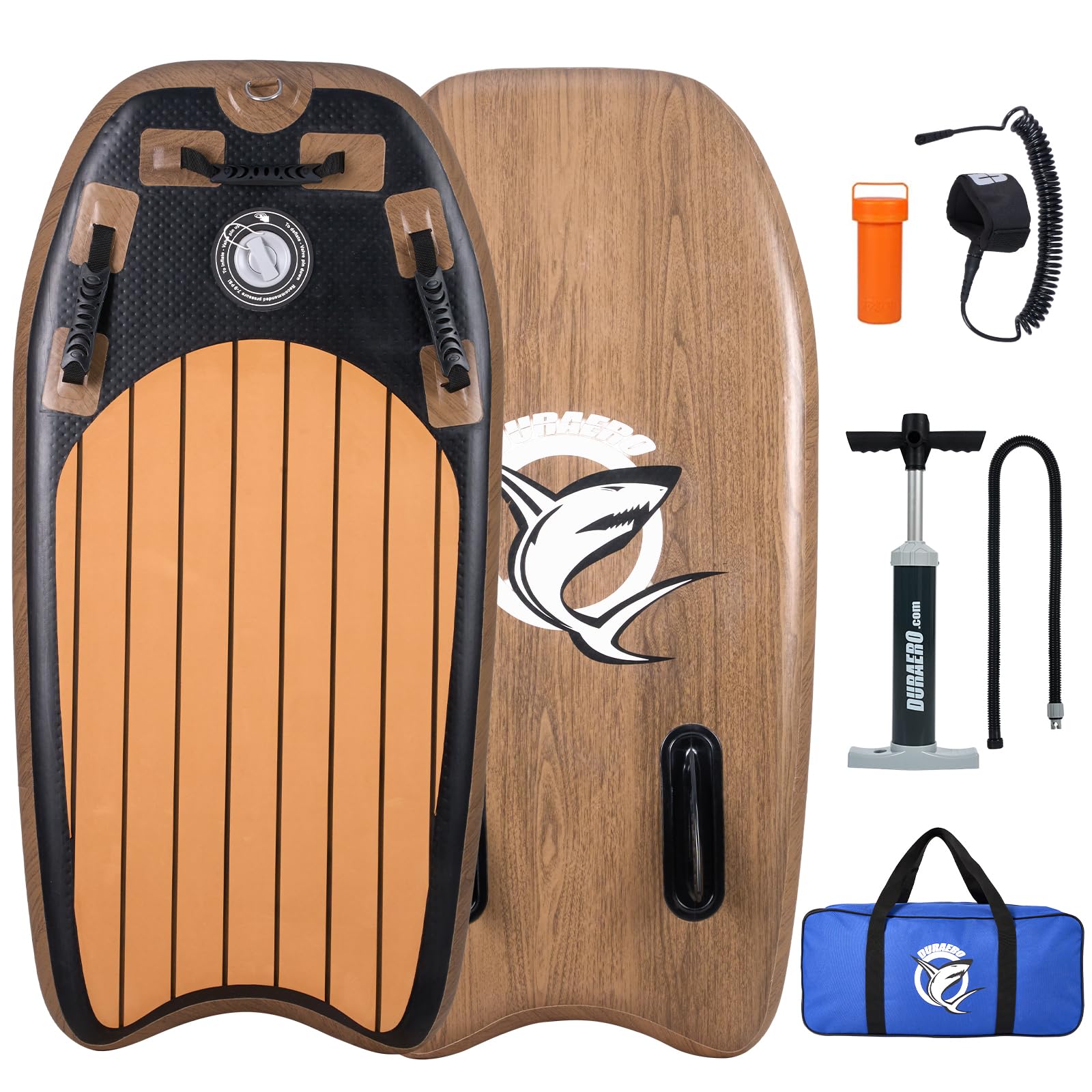 DURAERO Tabla de boogia inflable de 105 x 53 x 10 cm, tabla de surf para niños y adultos, tabla de surf con 2 asideros, bomba de aire, bolsa de transporte, kit de reparación e instrucciones (idioma