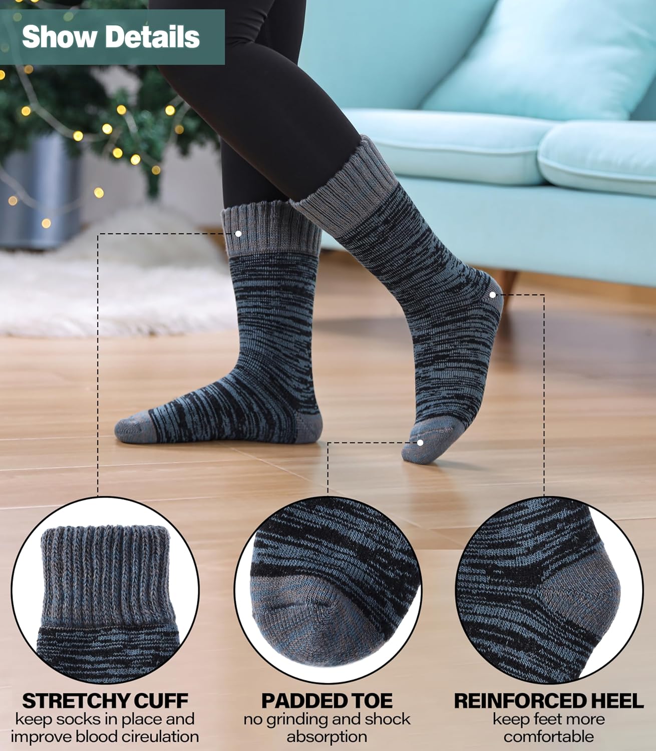 LANLEO Women Men Thermal Socks Warm Winter Extra Thick Insulated Heated Ski Crew Boot Socks for Cold Weather - Image 2