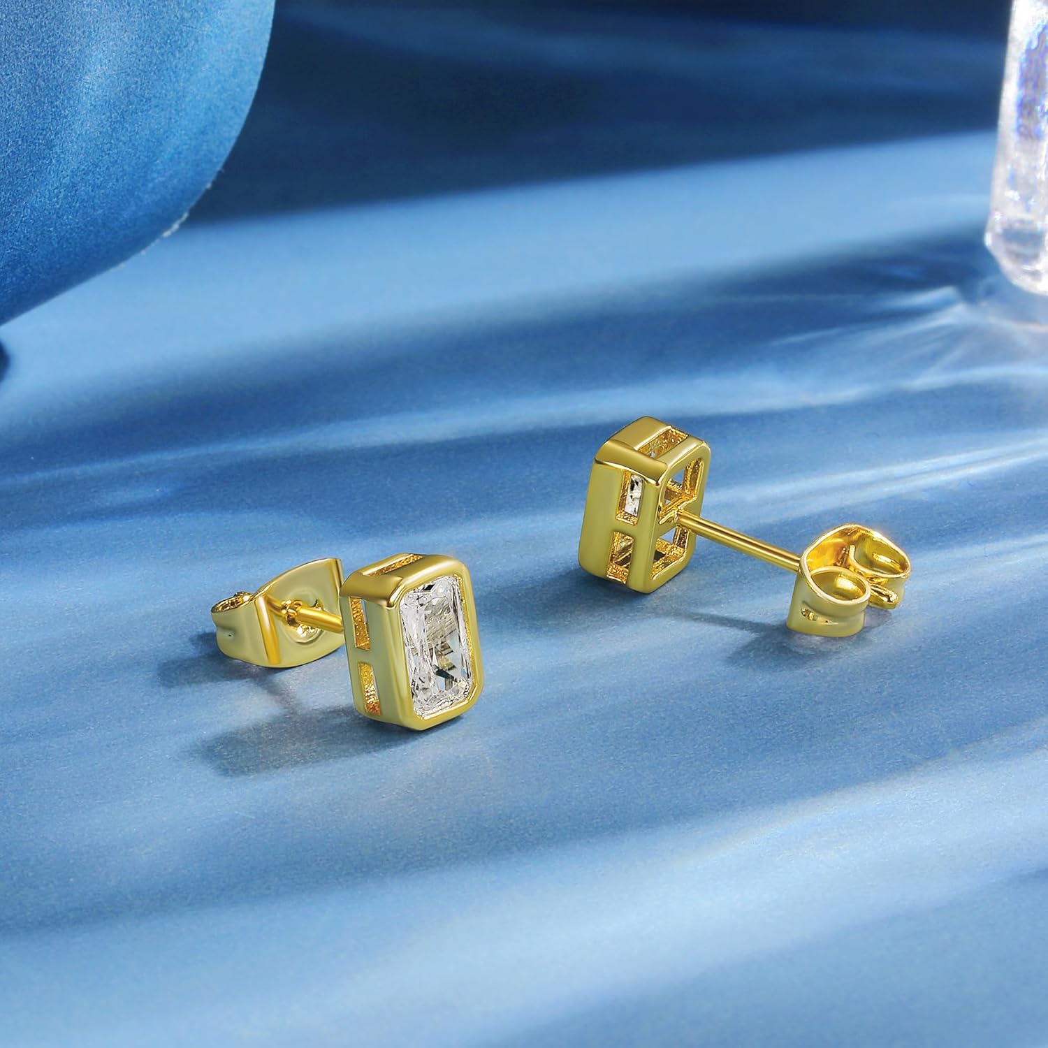 4 Pairs Hoop Dangle Earrings stud-earrings Sets,18K Yellow Gold Plated Irregular Earrings Set Dainty Cubic Zirconia Earrings Stacks for Women - Image 4