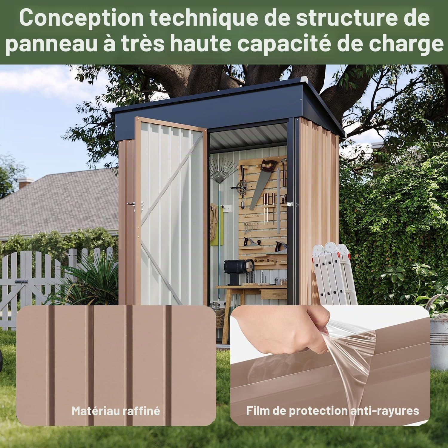 Aoxun - Abri de jardin en métal de 5x3 pieds, abris de jardin et rangement extérieur, toit renforcé fort et galvanisé résistant à l'eau, avec portes verrouillables et toit en pente pour arrière-cour
