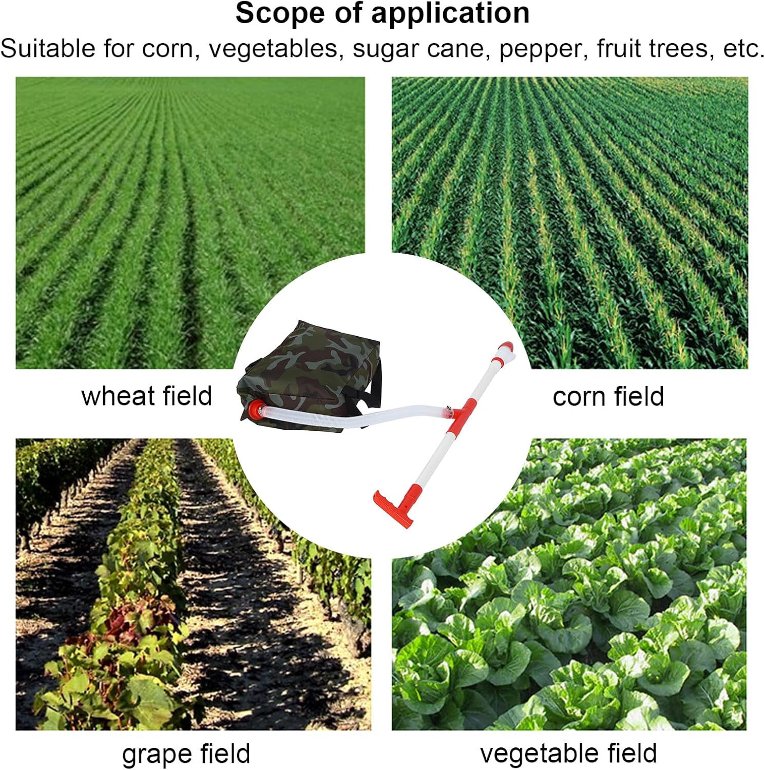 Manual Fertilizer Spreader Tool with Knob and Ergonomic Handle for Farm Corn Vegetables Sugar Cane Fruit Trees, Includes and Hose