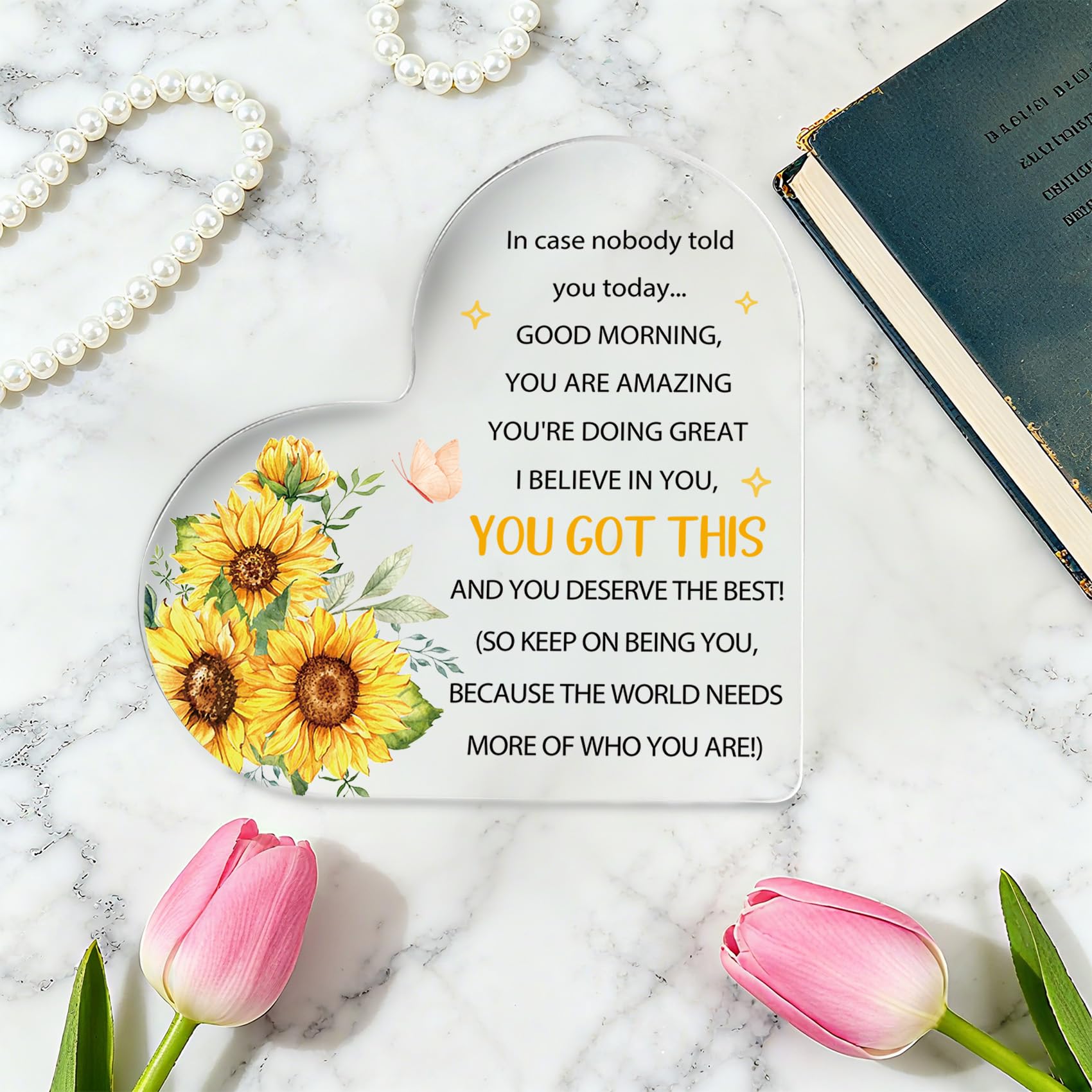 Inspirational Gifts for Women Motivational Acrylic Block Friends Besties Daughter Sister Birthday Christmas Heart Office Desk Sign Accessories Tabletop Decorative Sign Stocking Stuffers