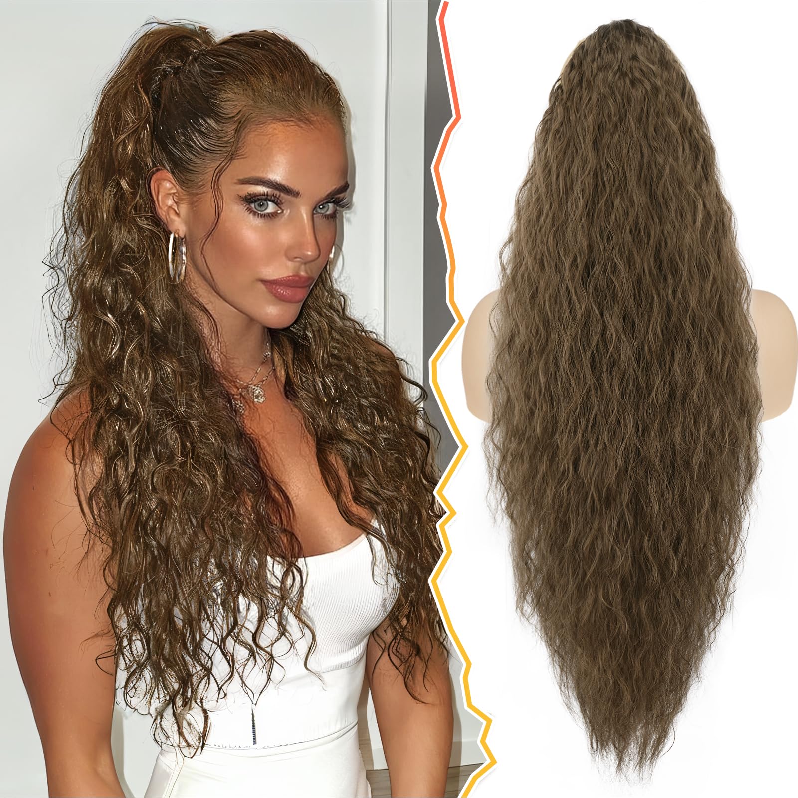 BARSDAR 30 Inch Long Curly Wavy Drawstring Ponytail Extension