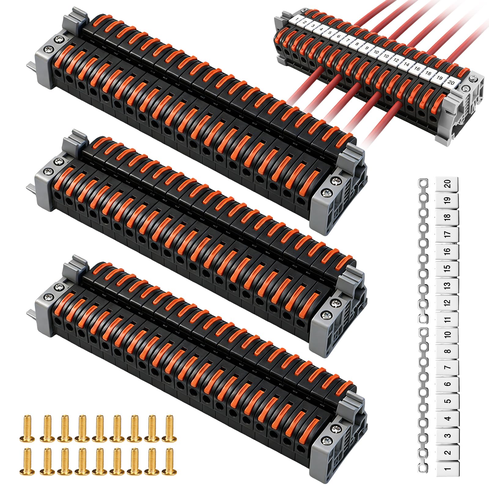 Bornes en série Rail DIN 60 pièces - bornes de connexion | borne de passage Rail DIN 0,08–4 mm² PCT-211 | bornes à vis enfichables kit | bornes électriques pour un câblage rapide