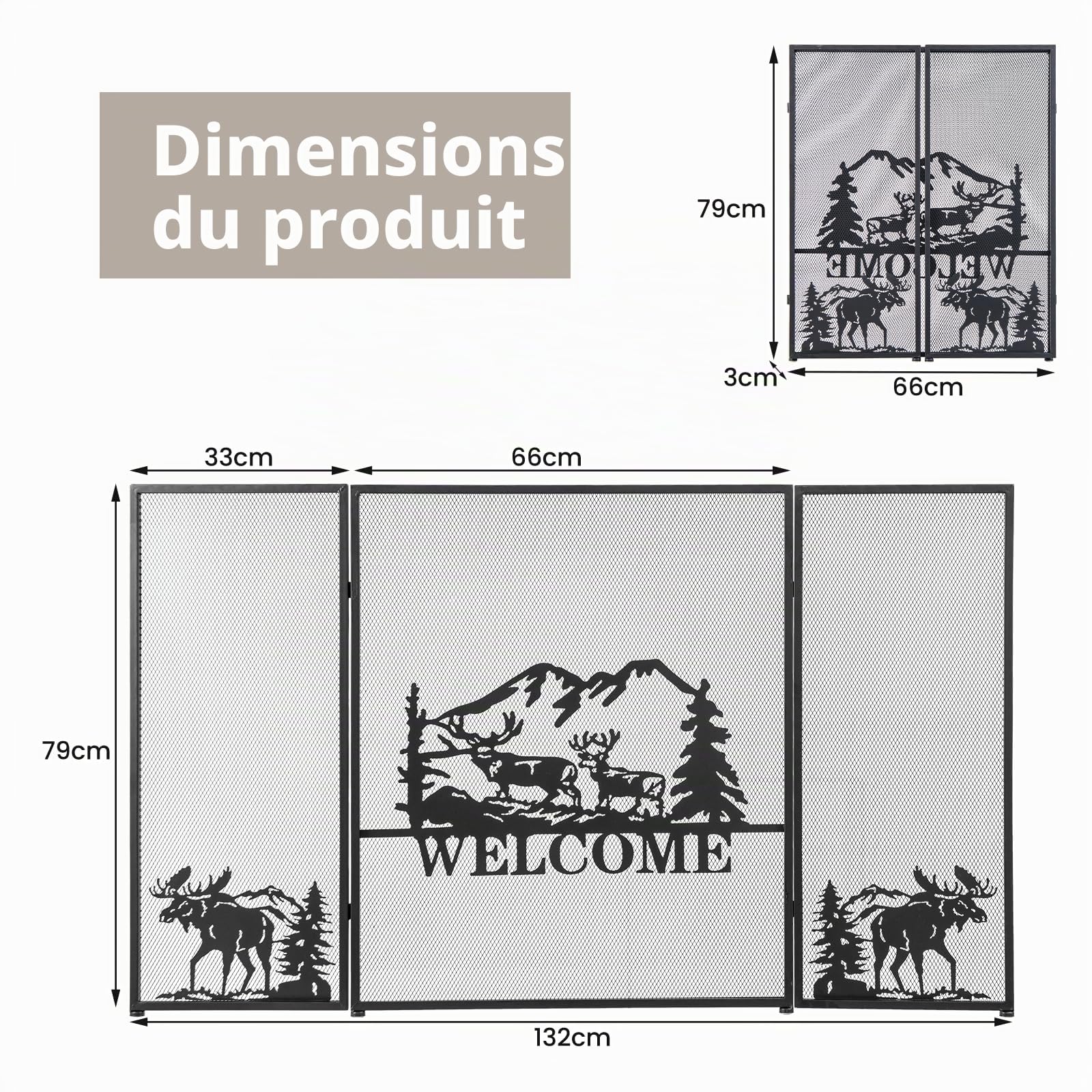 LIFEZEAL Grille de Protection Anti-feu Pliable en Métal 132 x 79 cm, Protection Contre Les Étincelles pour Feu Ouvert, Noir