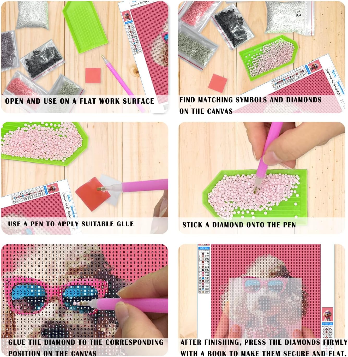 XUNLURY Pink Trendy Funny Dog Diamond Art Kits 4 Pcs, Cute Fashion Sunglasses Dog Diamond Painting Kits for Adults Beginners, Full Drill Diamonds Dots for Home Decor, 9.8x11.8 Inch