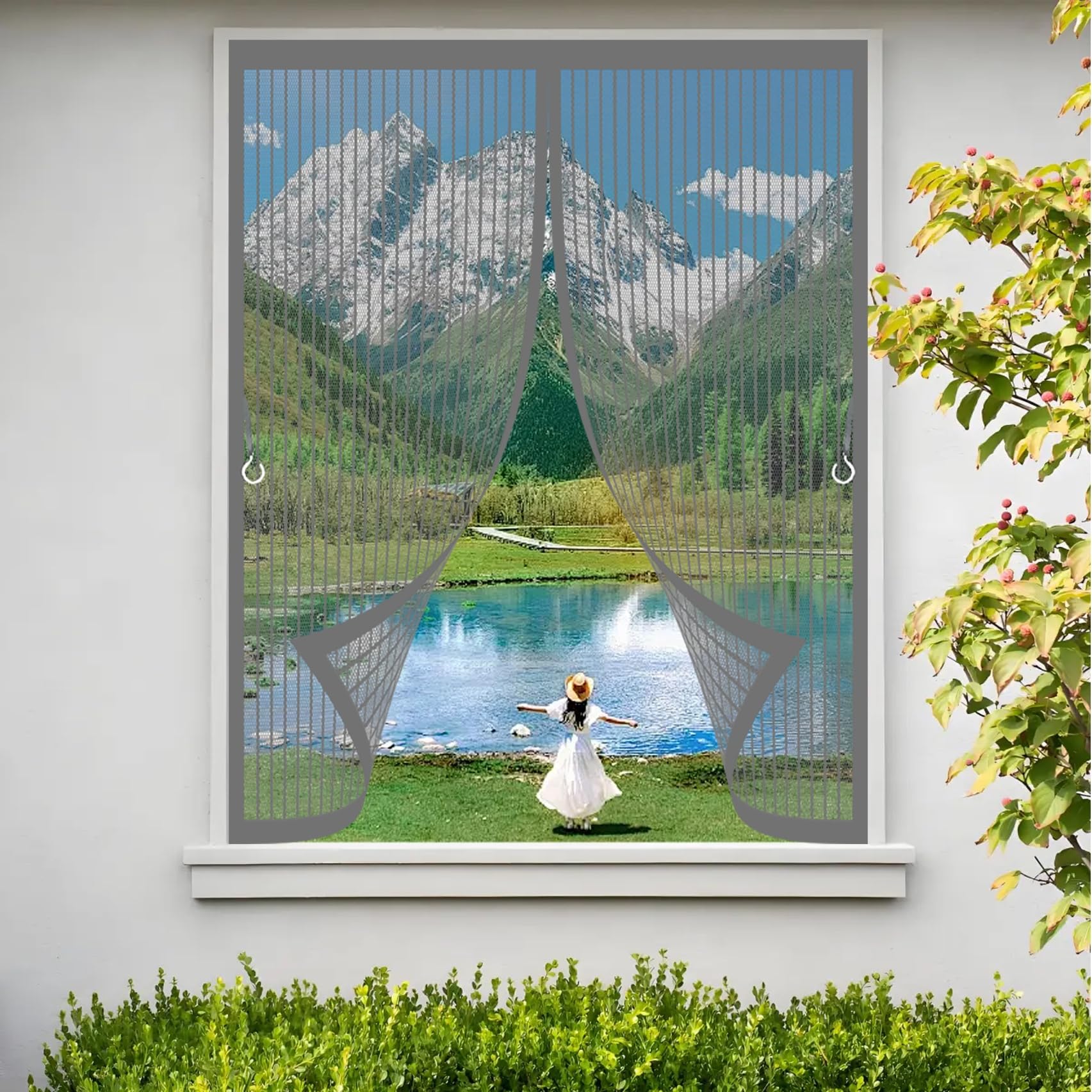 Magnetvorhang 210 x 140 cm Ohne Bohren mit Starken Magneten Selbstschließend, Kratzfest, Stärkere Magneten Insektenschutz Fenster Fliegengitter für Alle Türen Und Fenster, Grau