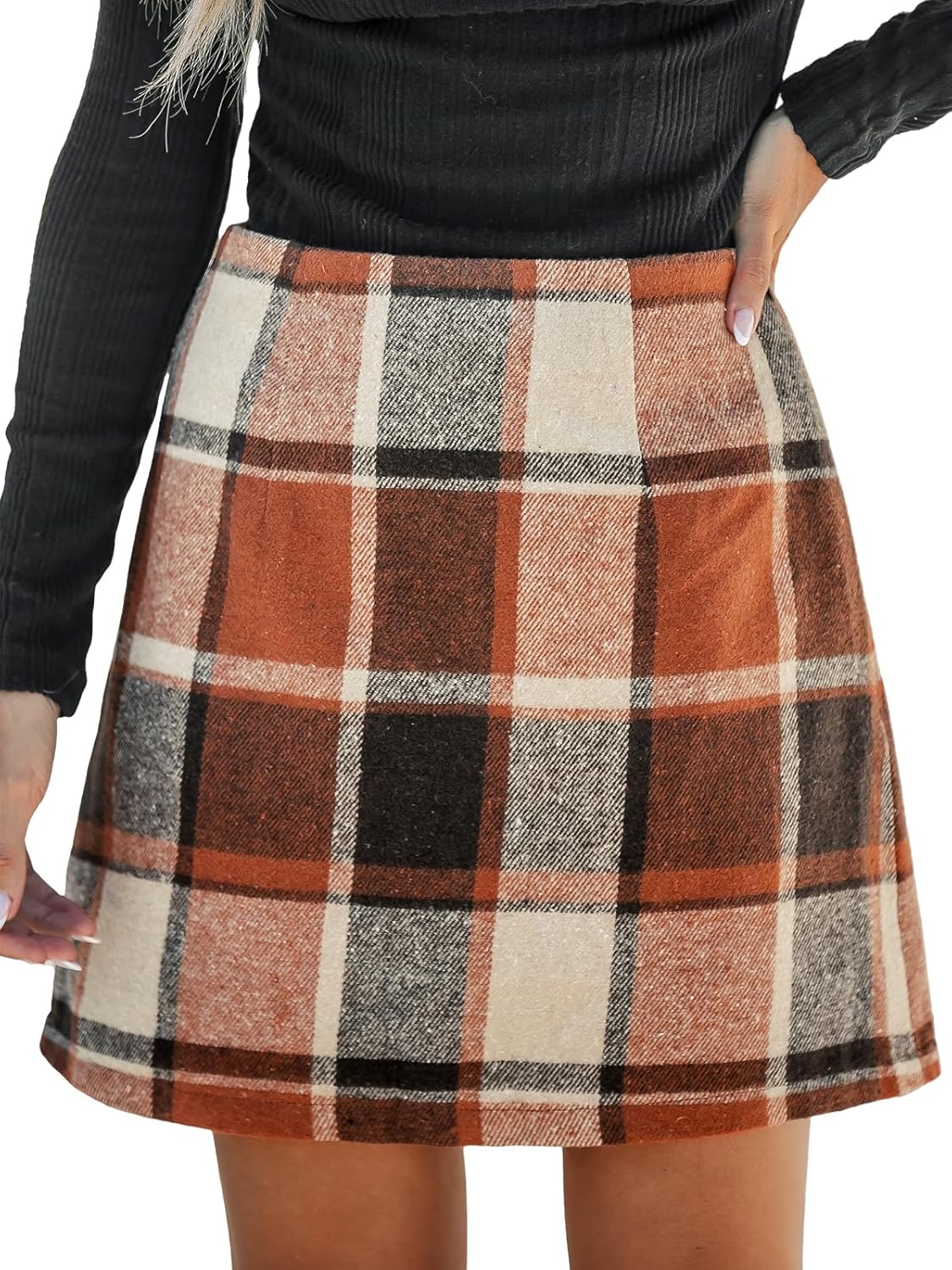 CUPSHE Women's High Waist Plaid Skirt Causal Bodycon Pencil Wool Mini Skirts Winter Fall A Line Elegent Outfits