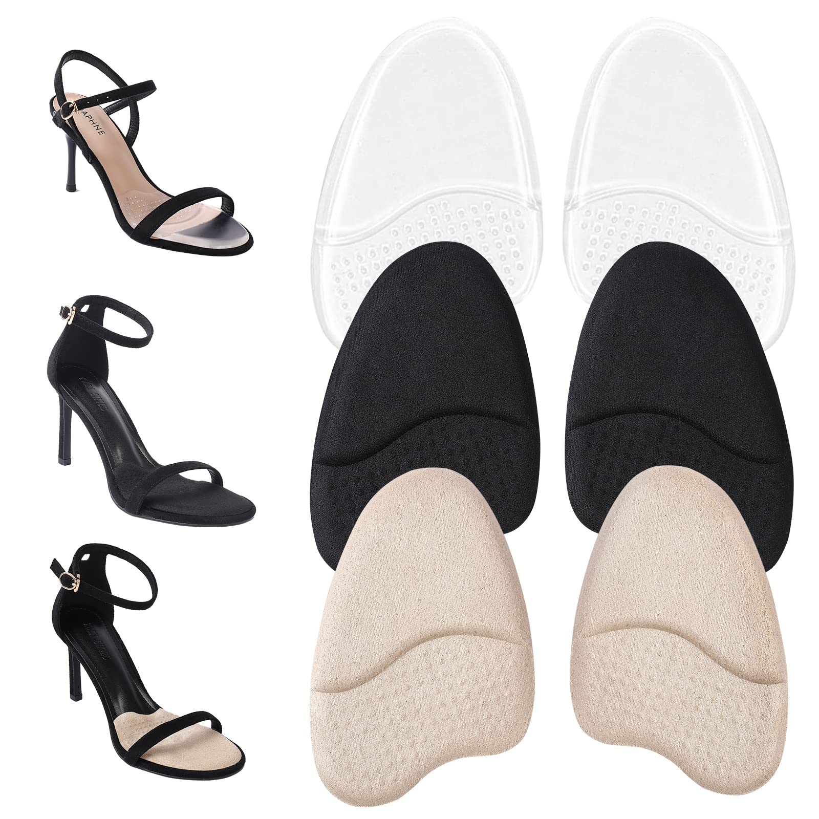 GQTJP Metatarsal Pads for Women, High Heel Comfort Pads for Open Toe Shoes, Ball of Foot Cushions, Shoe Pads for Women Shoes, Heel Pads for Stop Feet from Sliding Forward, Heel Inserts for Women