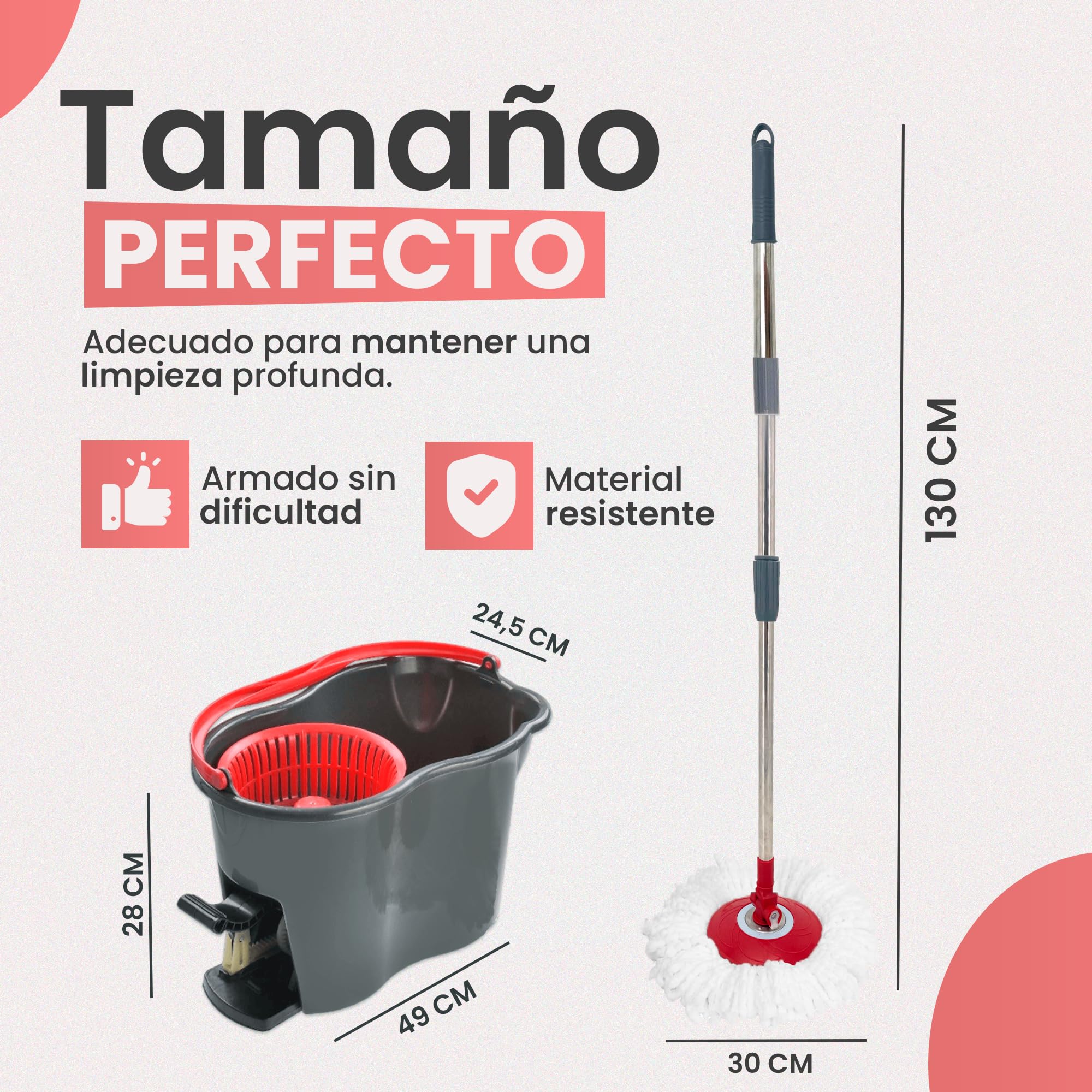 JUPPLIES Cubo Fregona Autoescurrible con Pedal y Fregona Giratoria 360º con Cabezal de Microfibra - Mango Telescópico para Limpieza del Hogar