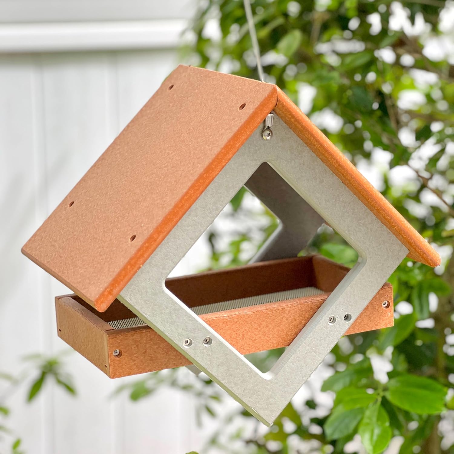 DutchCrafters Plastic Poly Modern Diamond Shape Outdoor Hanging Bird Feeder with Mesh Seed Tray, Wild Bird Feeders for Outside Garden Balcony Yard - Amish Made in USA