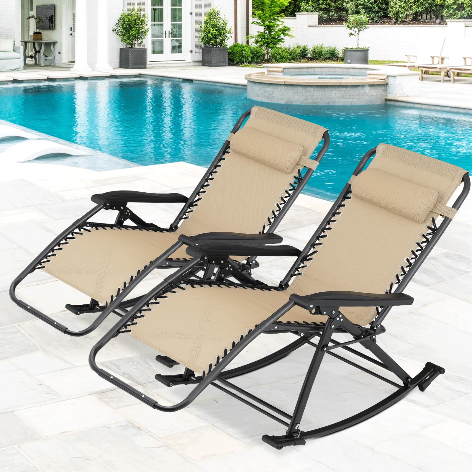 Juego de 2 mecedoras para patio, sillas de gravedad cero, reclinables, plegables, plegables, de diseño ergonómico, con reposabrazos ajustables para camping, césped, patio e interior, 330 3