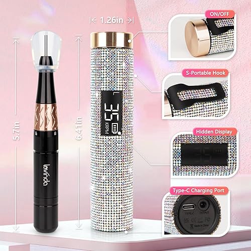 Miniatura 6 de Lavinda Diamond Serise - Lámpara de uñas inalámbrica con diamantes de imitación brillantes, 35000 rpm, taladro de uñas portátil eléctrico profesional