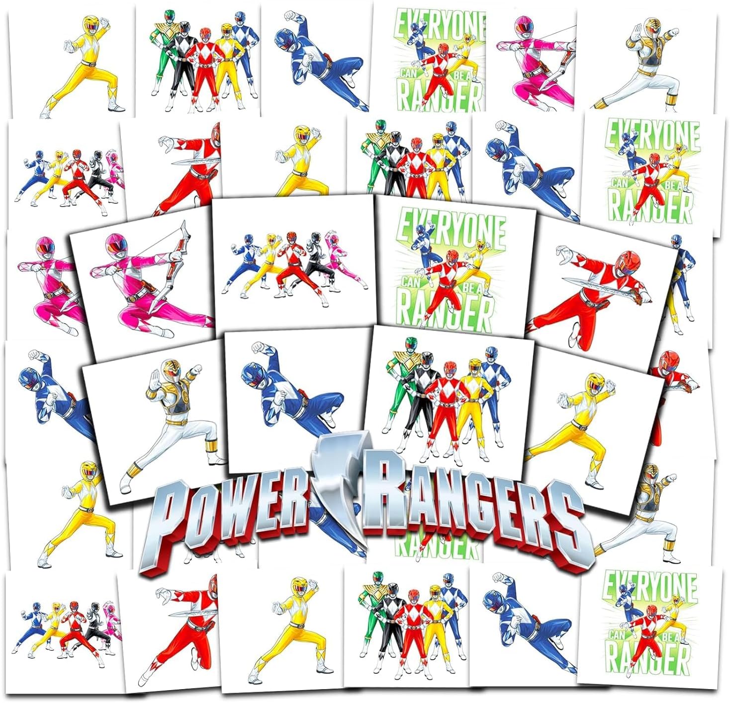 Temporary Tattoos Party Favors Bundle ~ 70+ Perforated Individual 2" x 2" Power Rangers Tattoos for Kids Boys Girls (Power Rangers Party Supplies MADE IN USA)