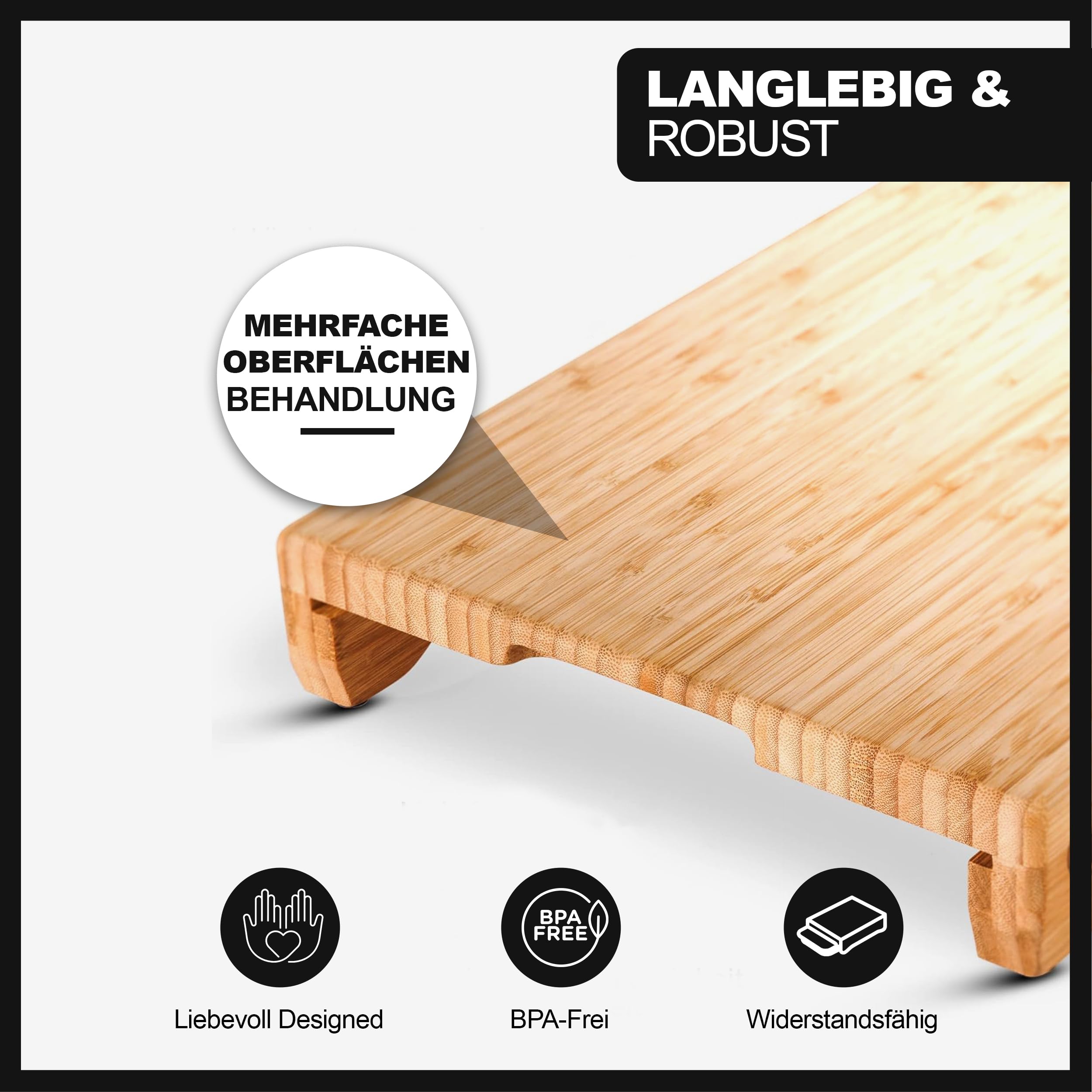 Grünhirsch® Premium Schneidebrett Bambus mit 3 x Auffangschale (Gr. 40x30x7cm) - Holzbrett & Küchenbrett Küche - Profi Cutting Board Set aus Holz - Holzschneidebrett mit 3 Auffang-Behälter (groß)