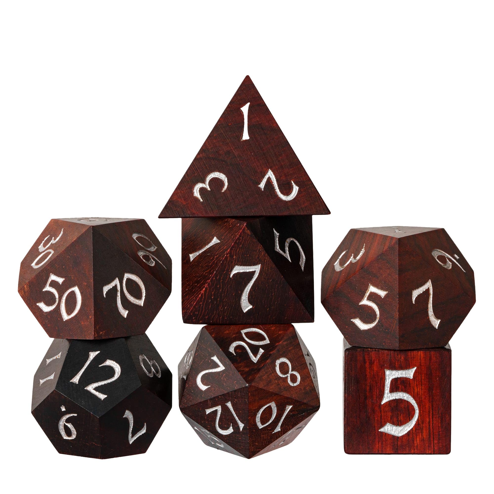 HDdais Red Sandalwood D&D Dice Set, Natural Wood Polyhedral Dice with Metal Tin Box for Dungeons and Dragons, Role Playing Games