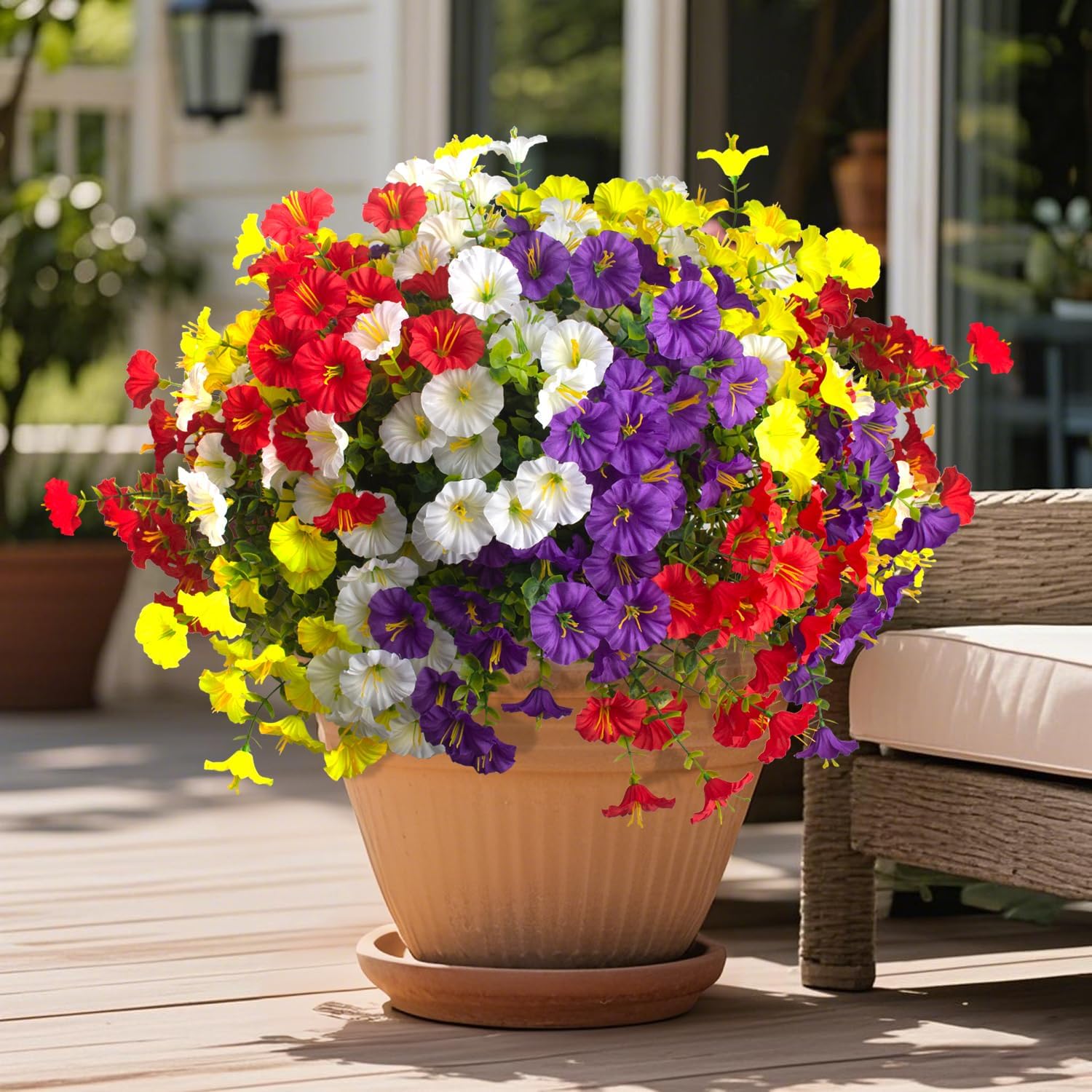 Grunyia Artificial Morning Glory Flowers, 12 Bundles UV Resistant Fake Outdoor Flowers, Faux Plastic Plants for Porch, Window Box, Patio, Garden and Yard Decoration(Mix1)