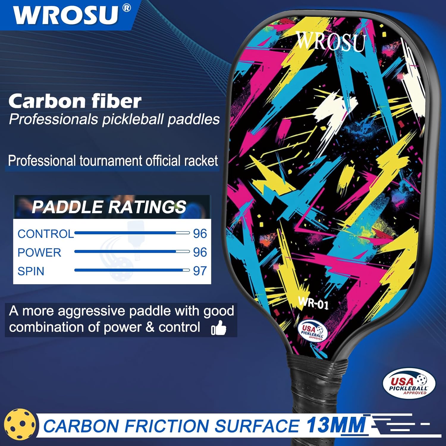 Carbon Fiber Pickleball Paddles Set of 4 or 2 Rackets,USAPA Approved Pickleballs Equipment with Balls,Bag,Accessories,Carbon Fiber T300 Lightweight Pickleball Racquet Set for Men,Women,Kids,Adults