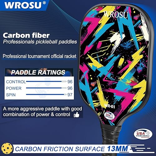 Miniatura 2 de Carbon Fiber Pickleball Paddles Set of 4 or 2 Rackets,USAPA Approved Pickleballs Equipment with Balls,Bag,Accessories,Carbon Fiber T300 Lightweight