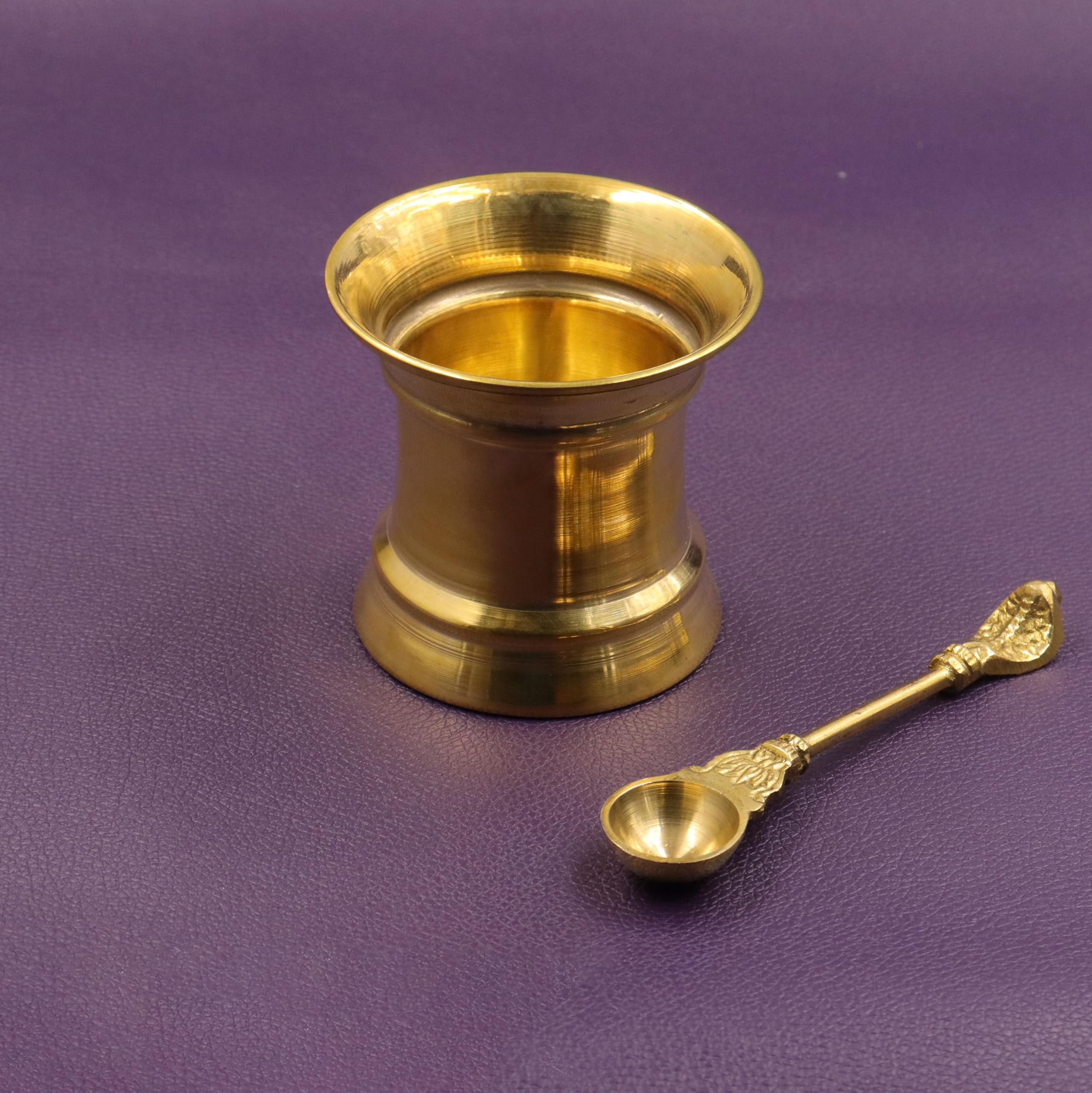 Putrika Traditional Handcrafted Brass panchapatra Set | udarni | Snake Spoon panchpathiram panchapalli for Pooja|Worship - Panchamurt Set - Big 1