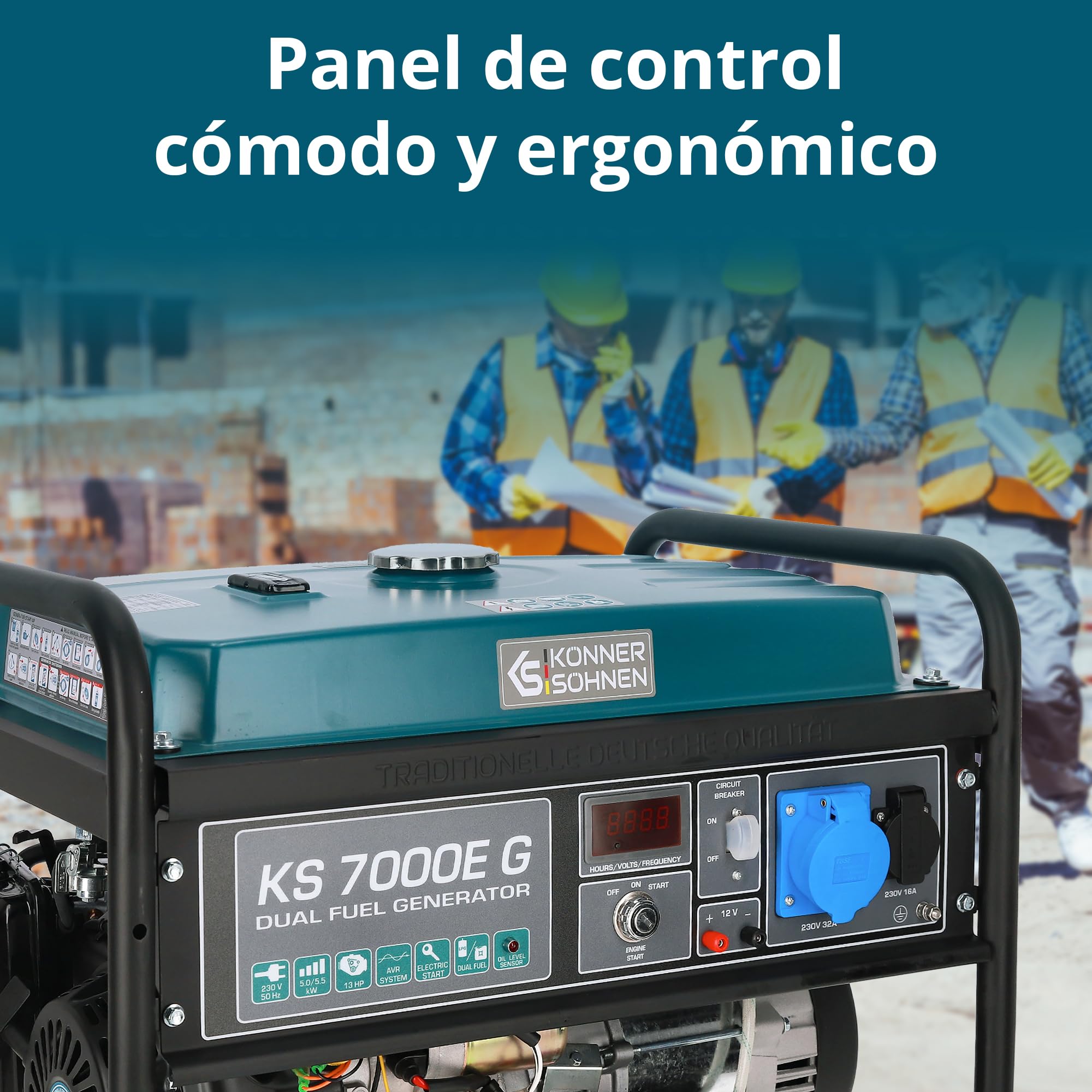 Generador de doble combustible (gasolina y gas) KS 7000E G, generador electrico gasolina5500W,1x16A,1x32 (230V),12V, generador 4 tiempos con (AVR),indicador aceite,protección ante sobrecargas