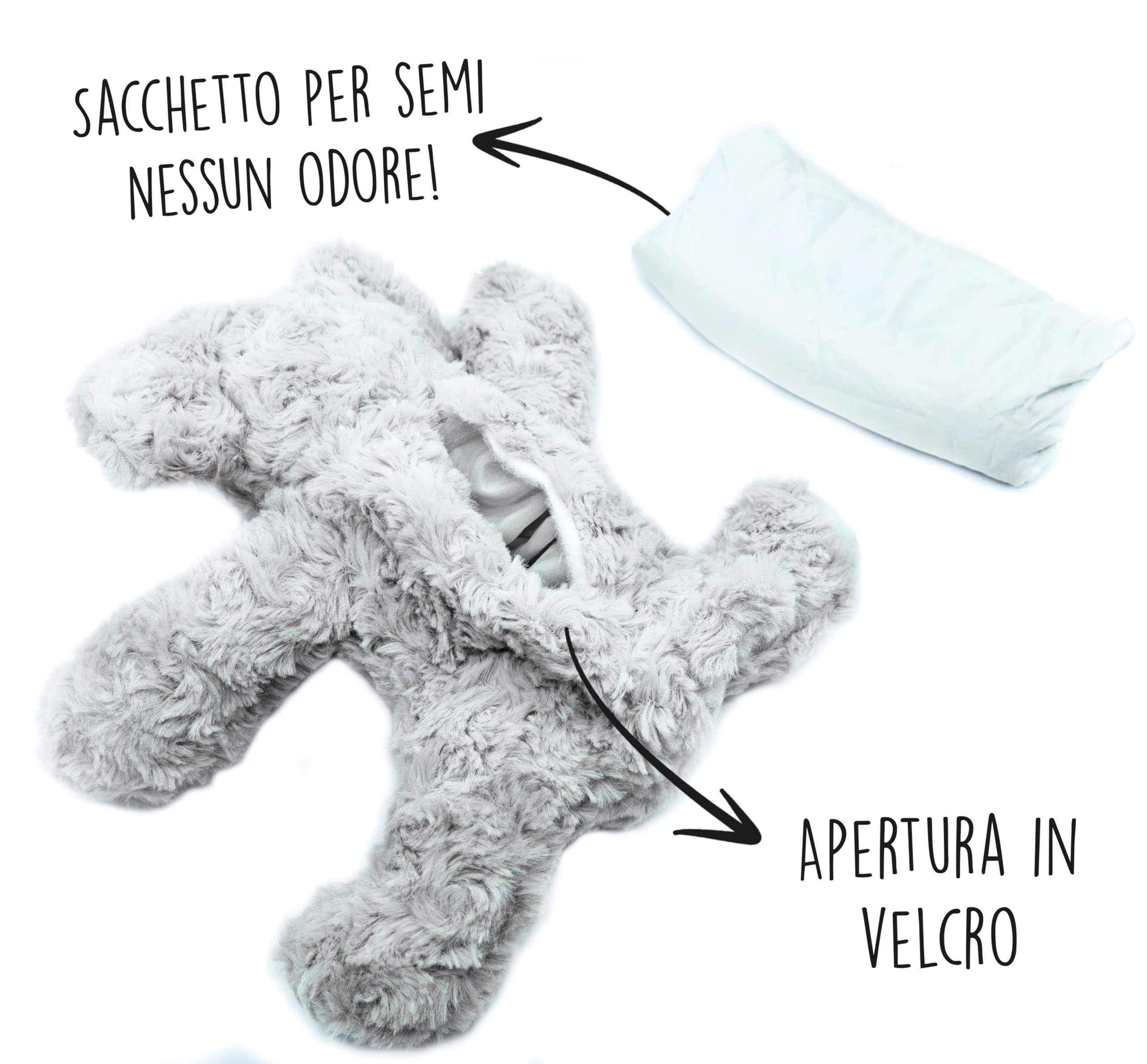 Peluche Riscaldabile al Microonde (23 cm) - Morbido e Caldo, Ideale per Alleviare le Coliche nei Neonati - Elefante di Peluche da Abbracciare e Dormire - Sacchetto di Semi Estraibile