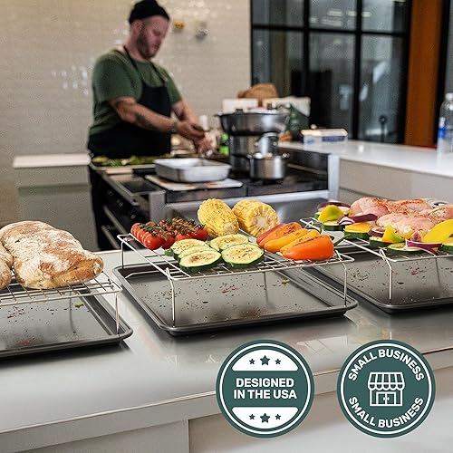 Miniatura 9 de Ultra Cuisine Rejilla de enfriamiento resistente de 3 niveles, 16" x 10" para cocinar y hornear - Rejilla para hornear profesional de grado premium