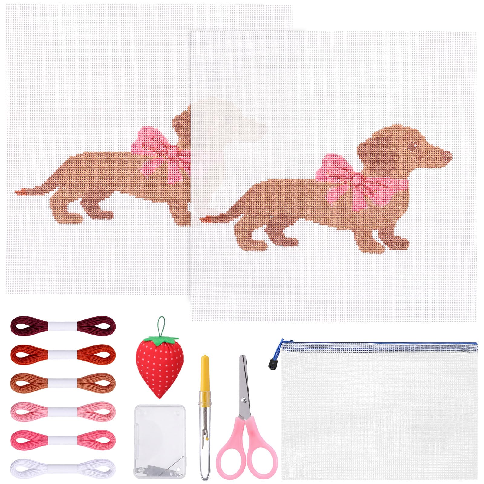 XunYee 22 Pcs Dachshund 18 Mesh Needlepoint Canvas Kit for Beginner Adults