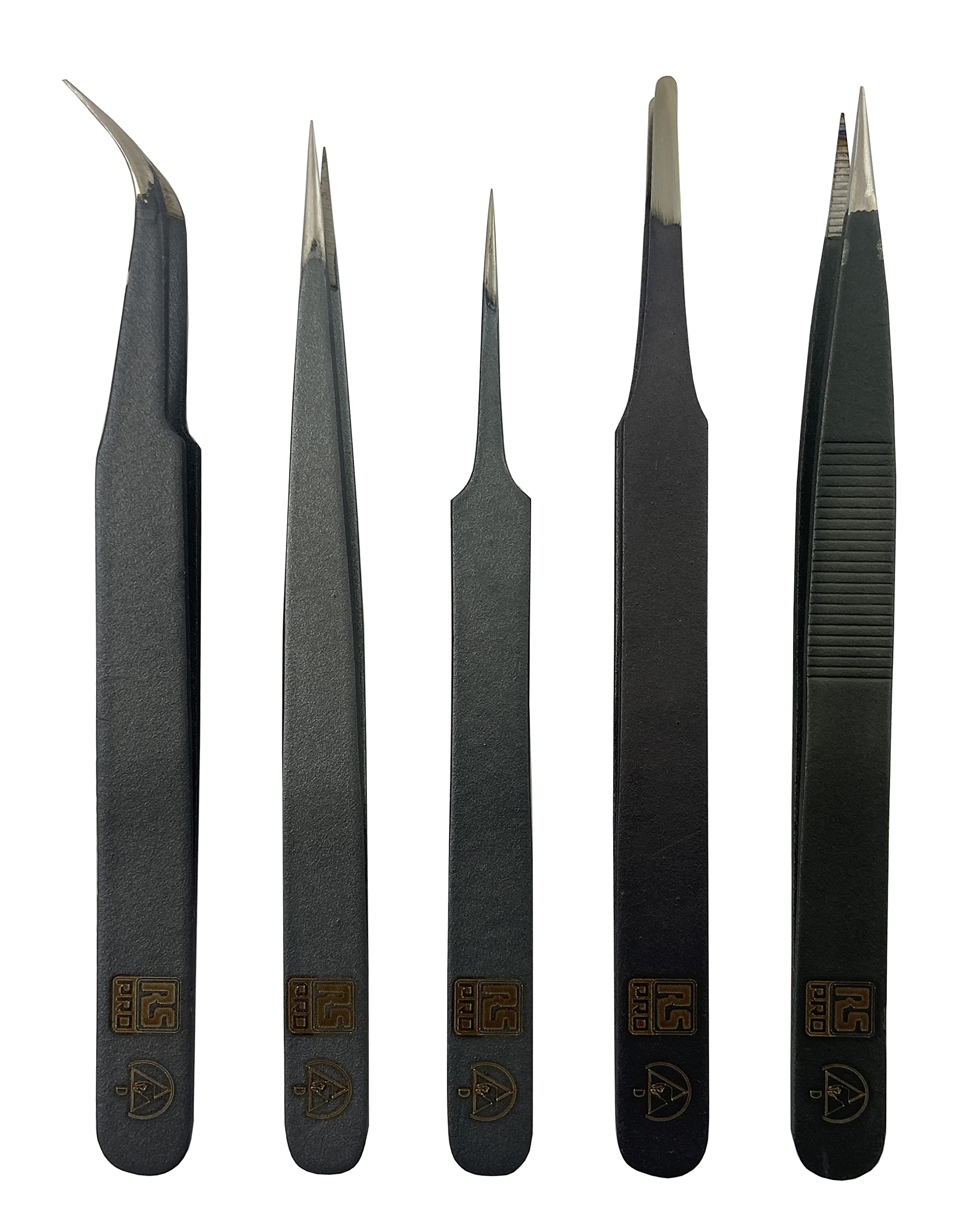 RS PRO Austenitstahl Pinzettensatz, 110mm, Spitze Fein Antimagnetisch 5-teilig ESD-Sicherheit