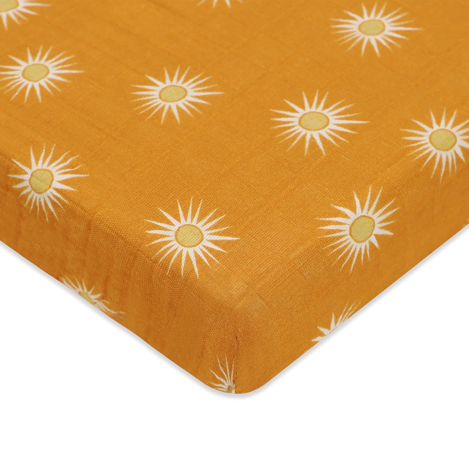 Babyletto 100% Organic Cotton Mini Crib Sheet, GOTS-Certified, Fitted 360°, Ultra-Soft and Breathable Muslin - Golden Hour