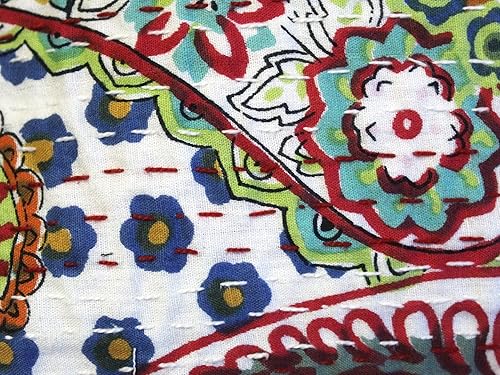 Miniatura 9 de Mam Treasures - Funda de cojín cuadrada de algodón Kantha, hecha a mano, 16 x 16 x 5 pulgadas, color beige, indio, hecha a mano, para decoración del