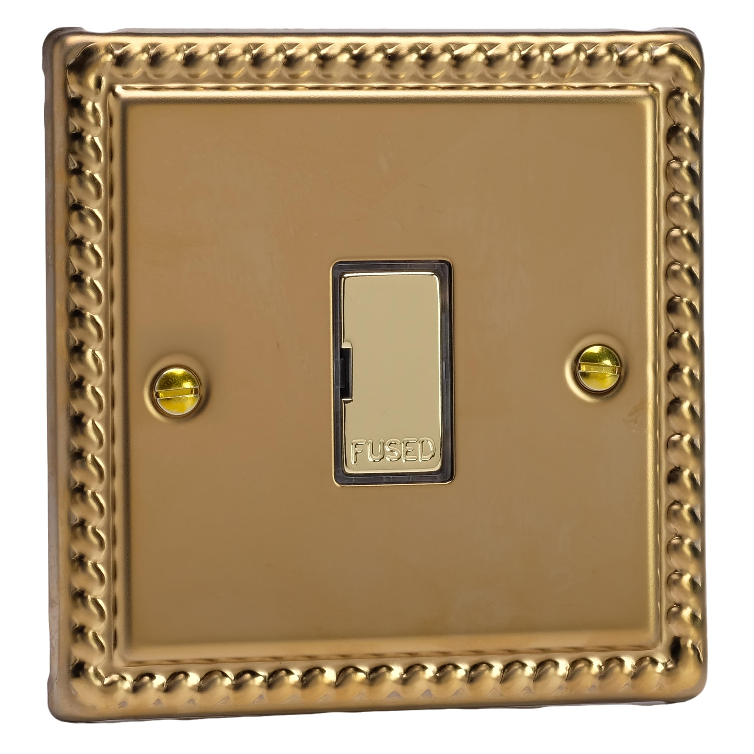 Varilight Unswitched Fused Spur - Classic Georgian Brass with Polished Brass Insert, XG6UD, 95x95x30mm