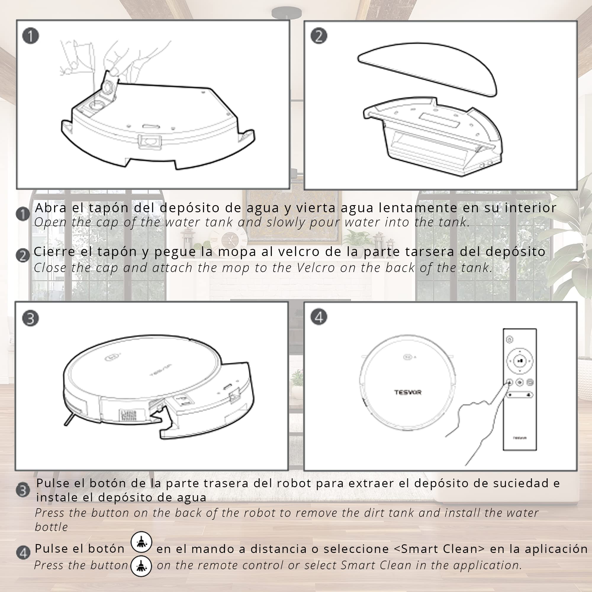 Tesvor Robot Aspirador y fregasuelos M1 Pro Potencia 4000 Pa SUPERPOTENTE, inalámbrico con Mapa de habitación, batería Gran Capacidad 5200 mAh, optimizado, con aplicación para Alexa/Google
