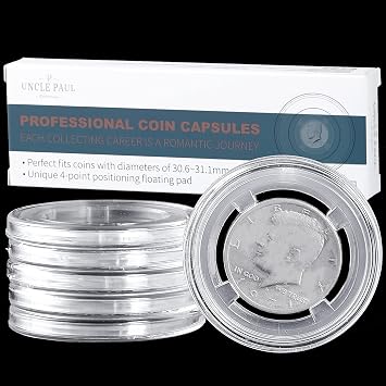 Uncle Paul Coin Capsules with 4-Pocket Positioning Floating Pads Coin Holder Collector for Kennedy Half Dollar 6 Pack JC0131006