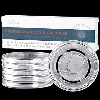 Uncle Paul Coin Capsules with 4-Pocket Positioning Floating Pads Coin Holder Collector for Kennedy Half Dollar 6 Pack JC0131006