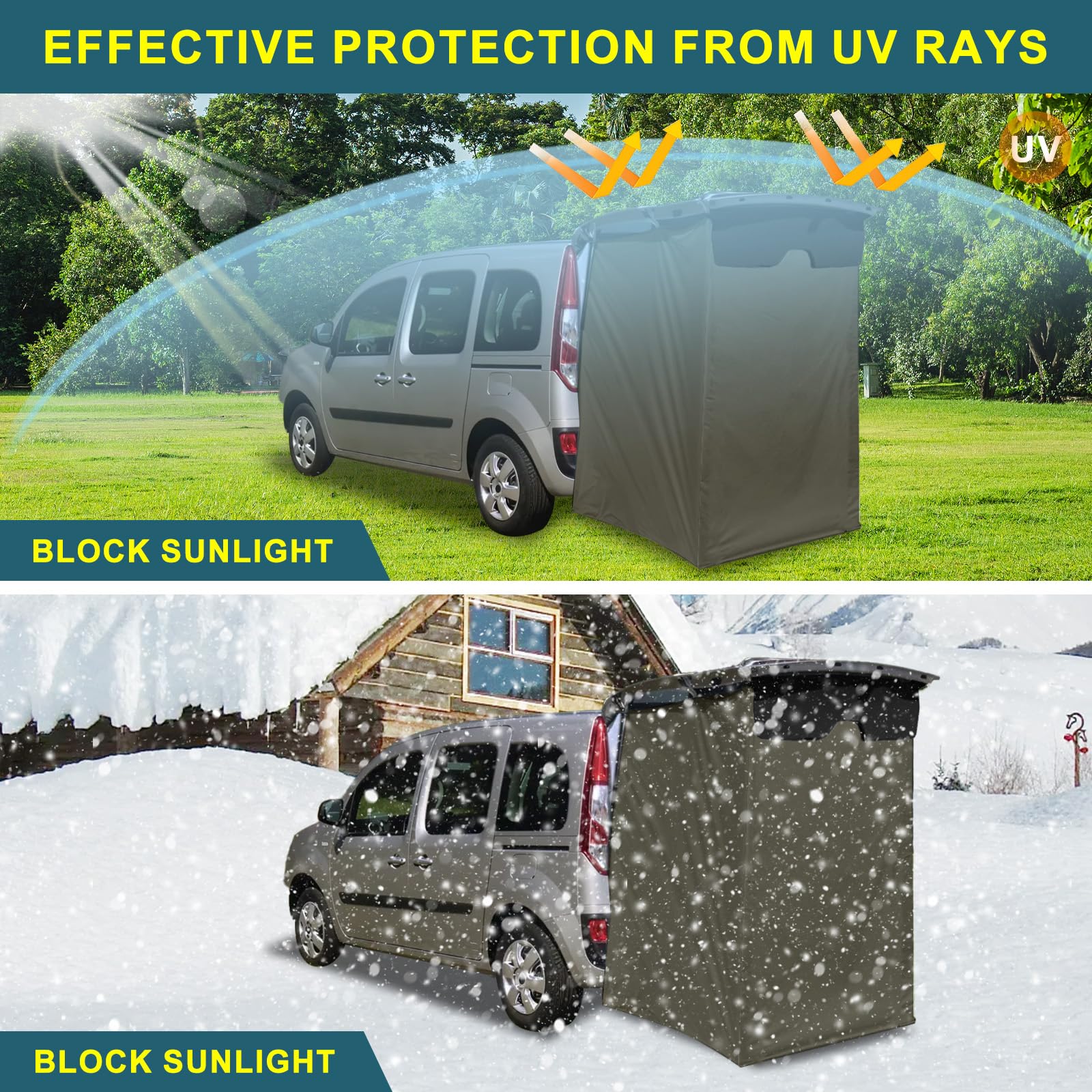 Heckzelt Ersatz für VW T4/T5/T6/T6.1, Heckklappenvorzelt Autozelt Tragbares, Wasserdichtes Auto-Heckklappenzelt für T5 T6 Bus Vor Zelt SUV Van Camping