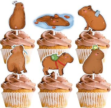 18pcs Brown Glitter Dessert Cupcake Topper Pet Capybara Theme Decorations Baby Shower Boys Girls Happy Birthday Party Decor Supplies