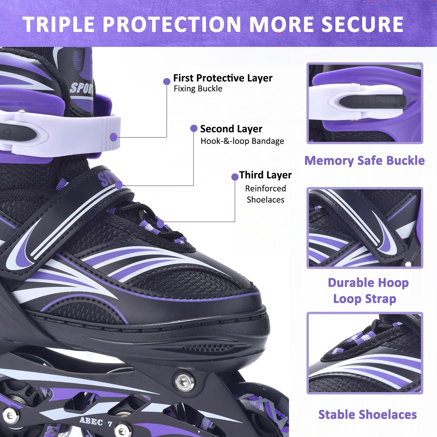 ERNAN Rollers en Ligne,Patins à roulettes en Ligne Réglables pour Enfants Filles Garçons Débutants,Patins à roulettes en Ligne avec Roues LED Idéales pour Les Garçons Filles Homme Femme - 5