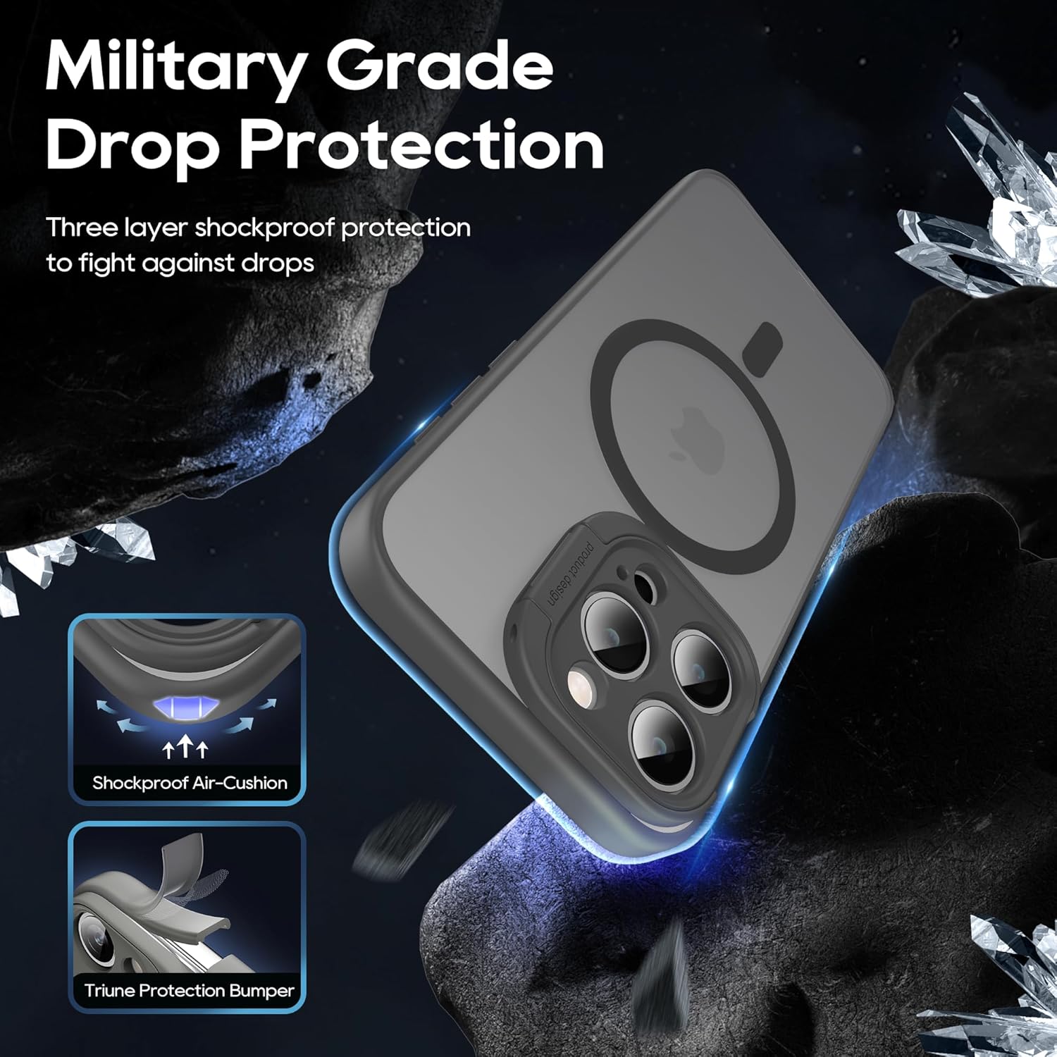 Magnetic for iPhone 15 Pro Max Case with Stand, Camera Kickstand with Screen Protector Compatible with Magsafe Shockproof Translucent Matte Cases 6.7-Inch (2023), Camera Gray