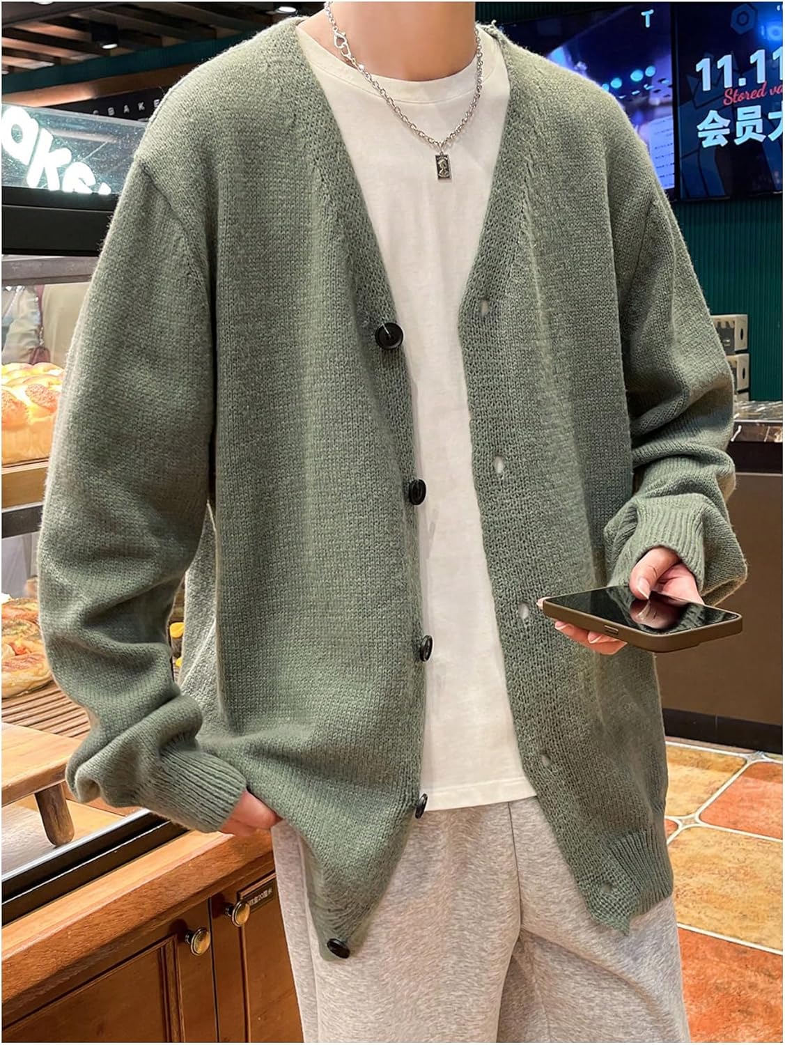 Floerns Men's Solid Long Sleeve Button Front V Neck Knitwear Cardigan Sweater - Image 4