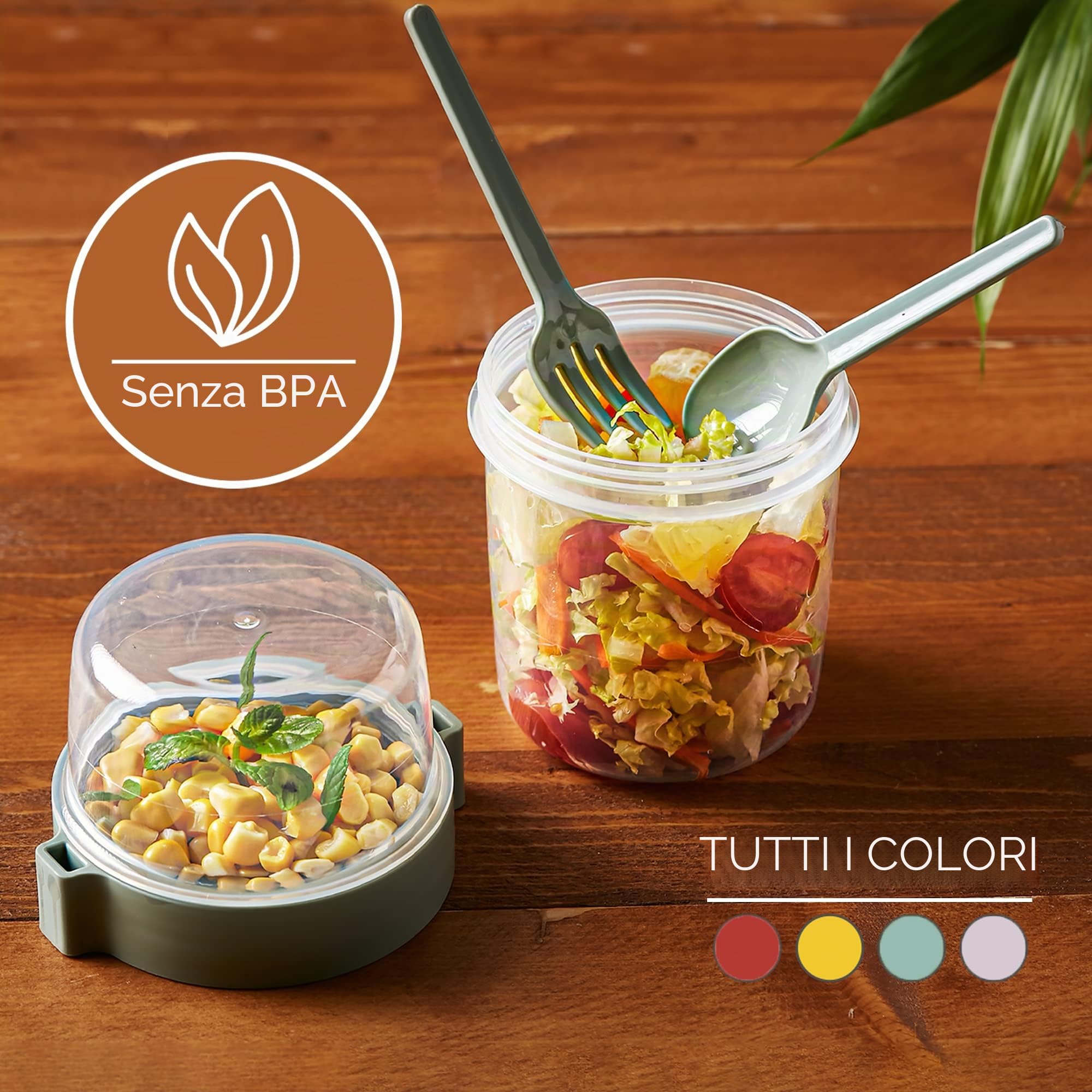 Crystalia Riutilizzabili Tazza di Muesli To Go, 4-Set, SENZA BPA Tazze Cereali con Coperchi, Tazza Viaggio, Contenitore Insalata, Porridge To Go, Porta Yogurt, Cereali Frutta Bicchiere